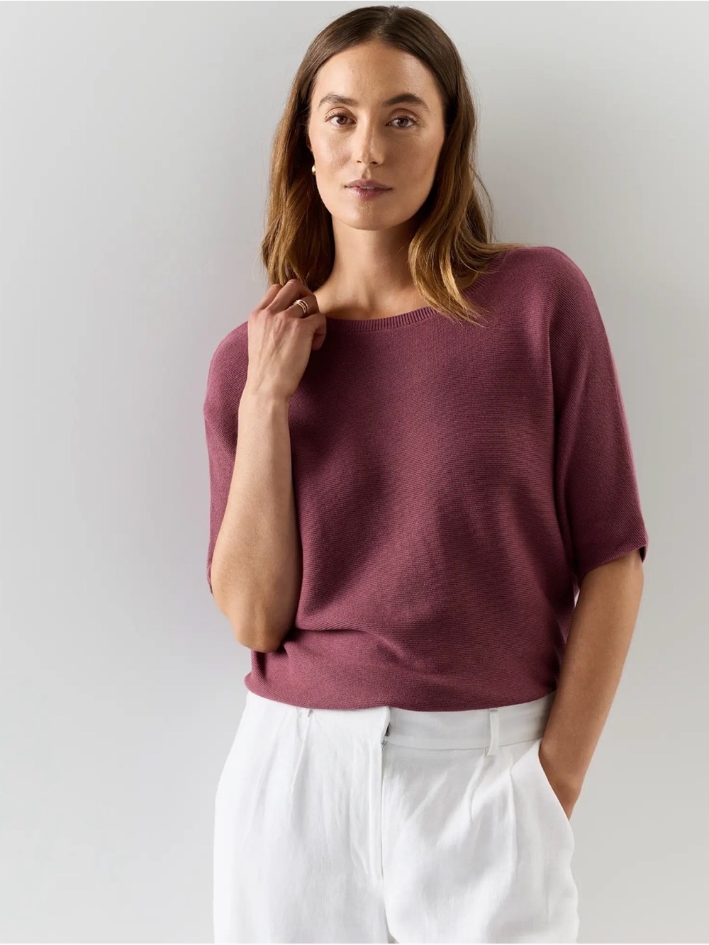 Quince Lightweight Cotton Cashmere Link-Stitch Dolman Sweater Size Medium